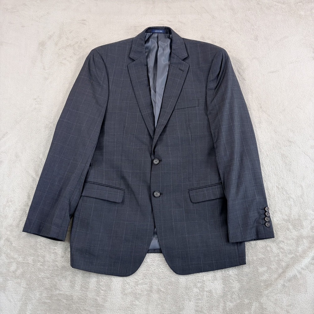 Ralph Lauren RL Blazer Jacket Sport Coat Grey Windowpane 100% Wool Men 42R